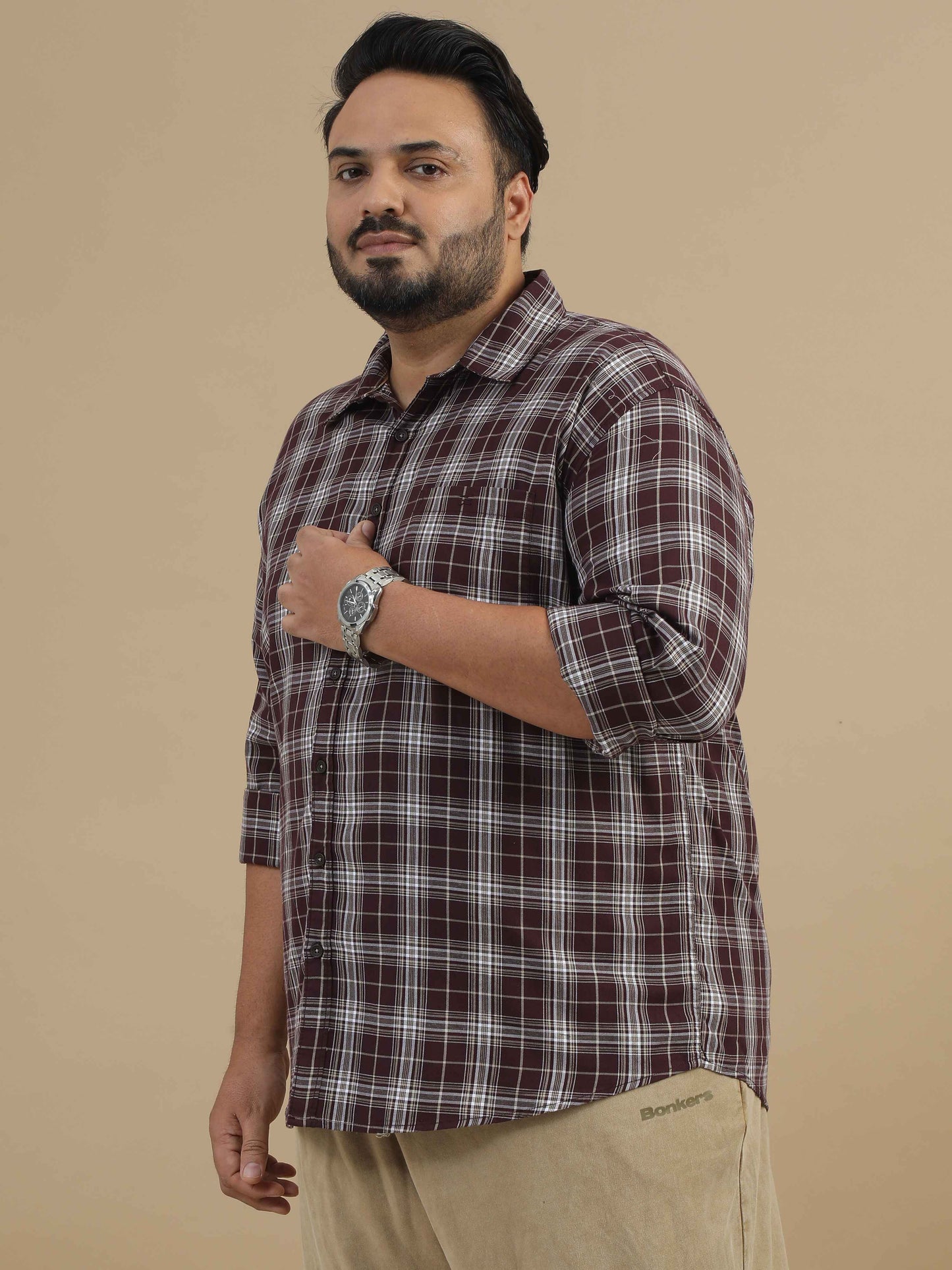 Plus Size Brown Check Shirt 